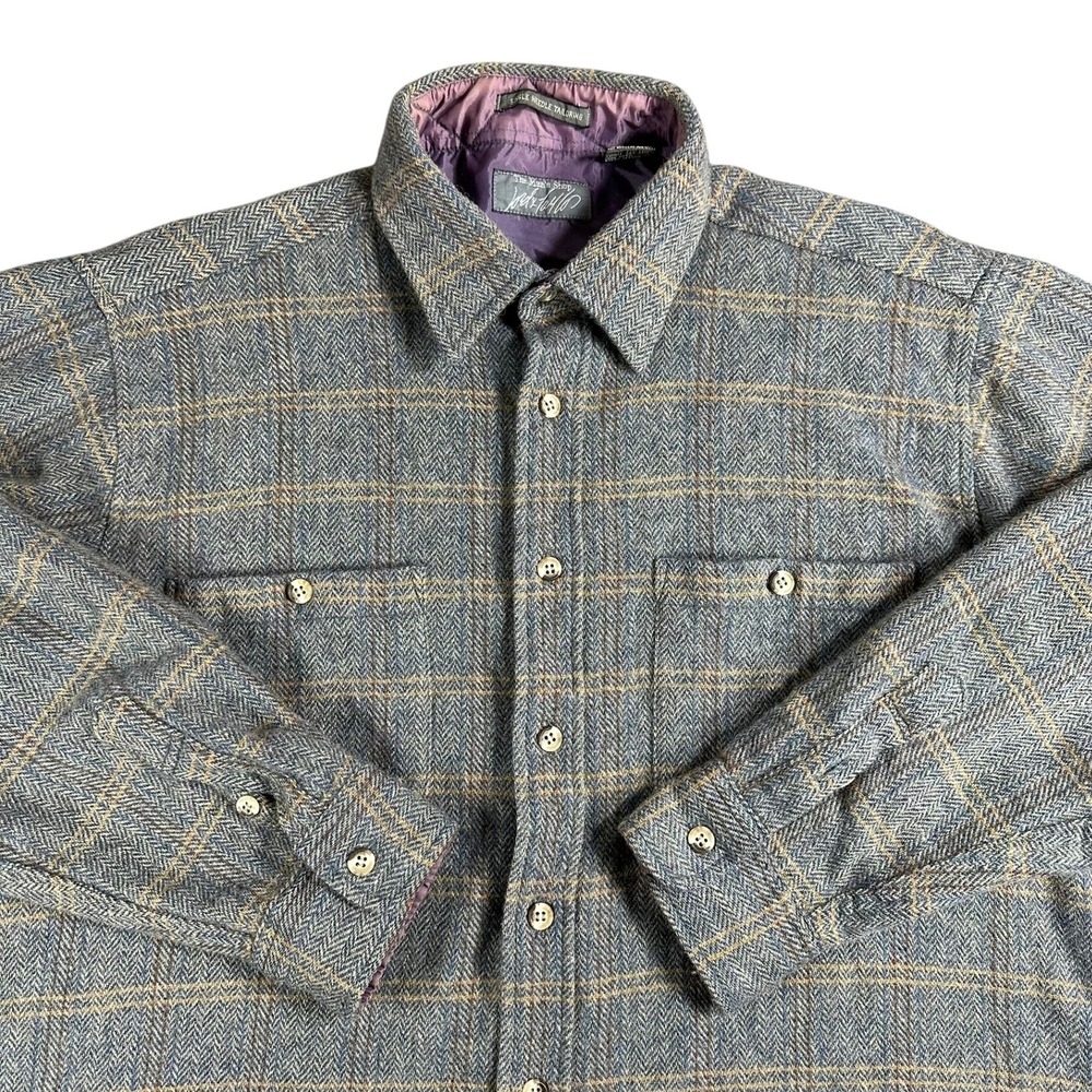 VTG Lord & Taylor The Mans Shop Plaid Wool Blend Button Up Shirt Mens XL